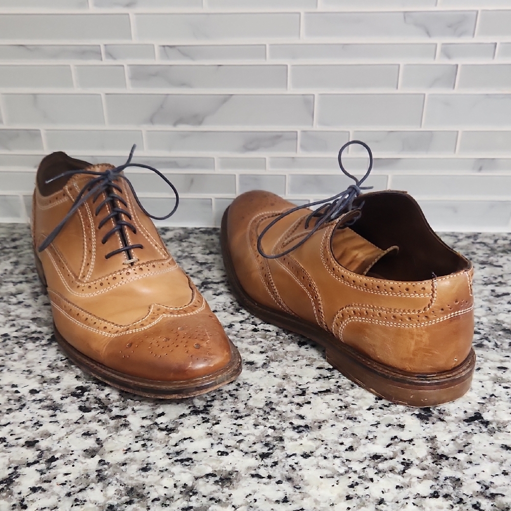 Brown Leather Mercanti Cuoio Wingtip Oxford Dress Shoes sz 10 M made in Italy